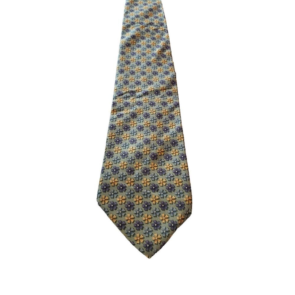 Nautica Mens Mint Green 100% Silk Neck Tie Floral Pattern Designer Spring Summer